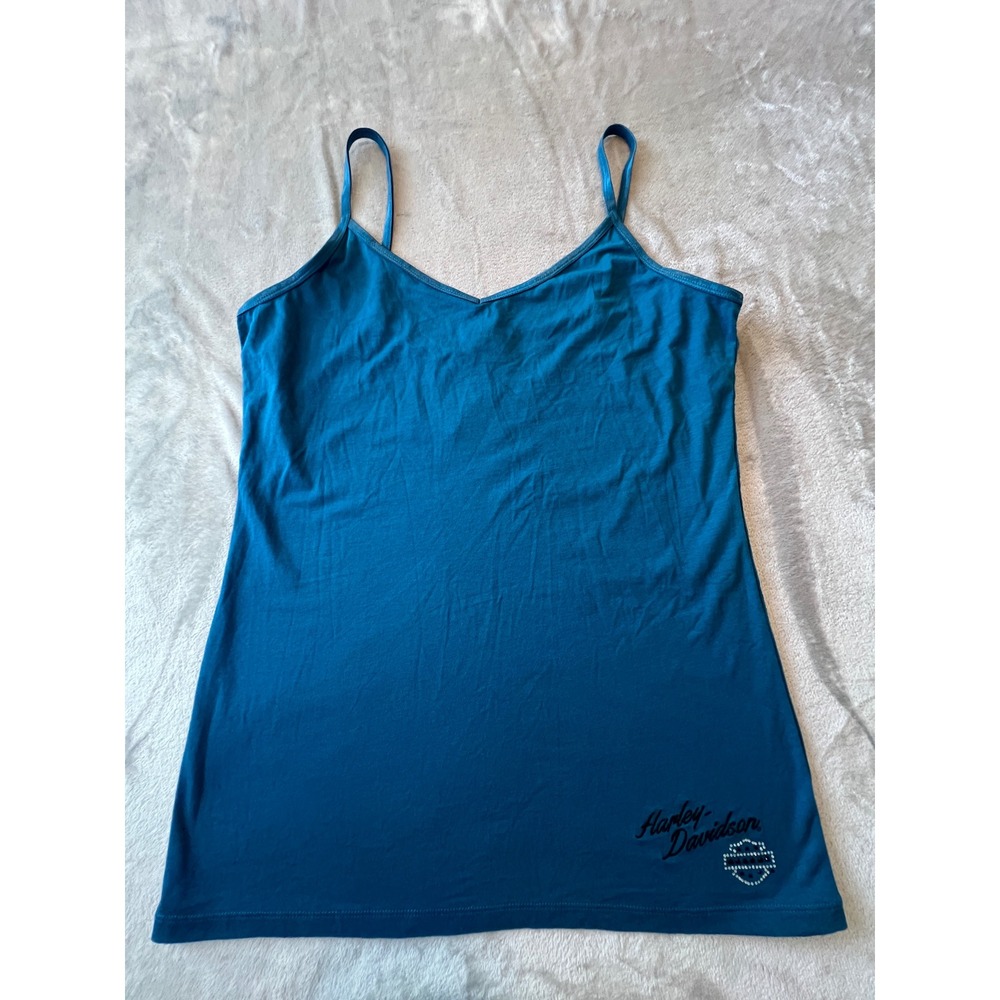 Harley-Davidson Cami Tank Top Women XL Blue Embroidered Logo Cotton Blend NWT